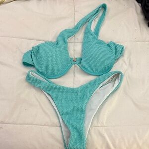 Turquoise Textured Bikini Set